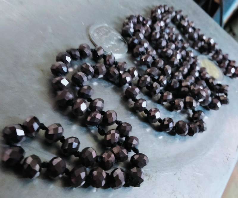 Necklace Czecholavakia Purple fluorite Cut glass faceted beads LONG slip over head flapper style