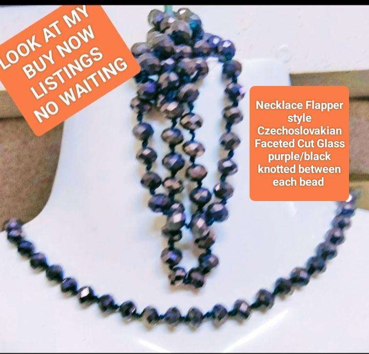 Necklace Czecholavakia Purple fluorite Cut glass faceted beads LONG slip over head flapper style