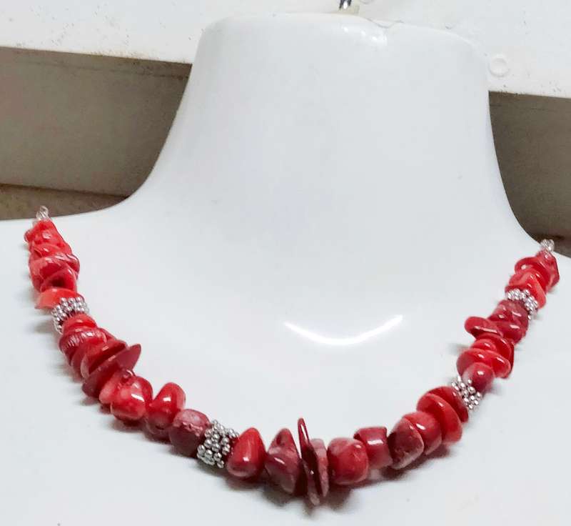Necklace RED JASPER QUARTZ Acorn red grey quartz veins mix small Chunky semi PRECIOUS GEMSTONE+Chain