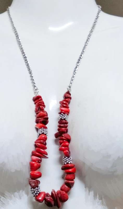 Necklace RED JASPER QUARTZ Acorn red grey quartz veins mix small Chunky semi PRECIOUS GEMSTONE+Chain