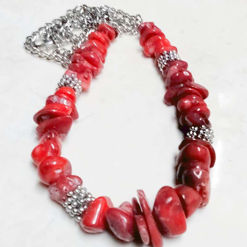 Necklace RED JASPER QUARTZ Acorn red grey quartz veins mix small Chunky semi PRECIOUS GEMSTONE+Chain