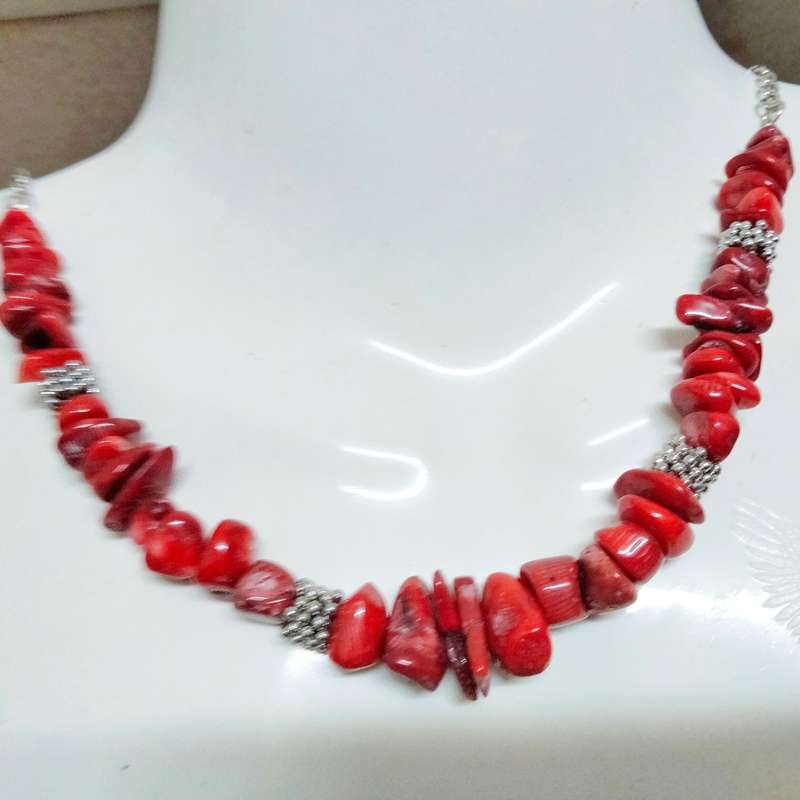 Necklace RED JASPER QUARTZ Acorn red grey quartz veins mix small Chunky semi PRECIOUS GEMSTONE+Chain