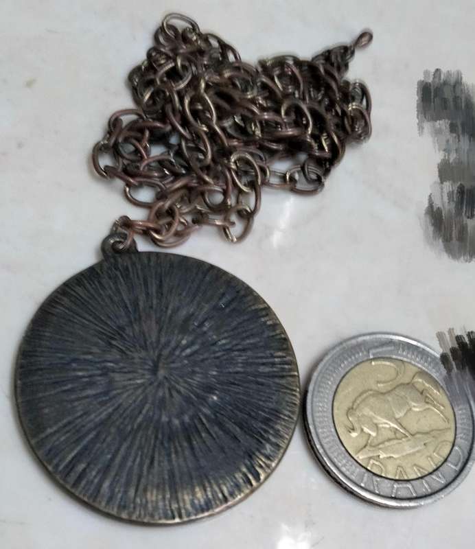 Chain + Pendant Oxidised style LARGE BLACK FOB Medallion faux Onyx