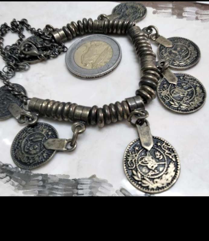 Pendant small charms on Neck Chain oxidation setting+ Chain - small Arabic symbols medallion+ spacer