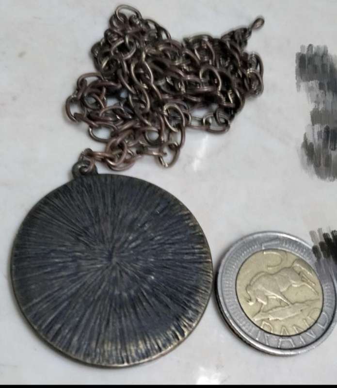 Chain + Pendant Oxidised style LARGE BLACK FOB Medallion faux Onyx