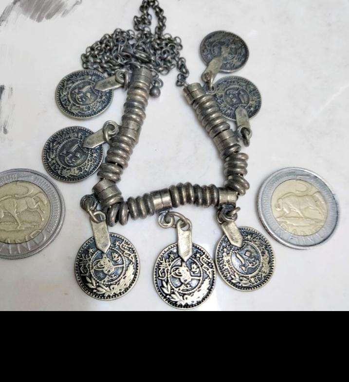 Pendant small charms on Neck Chain oxidation setting+ Chain - small Arabic symbols medallion+ spacer