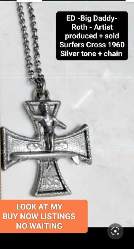 Pendant on Neck Chain 1960 figural Surfer on Maltese Cross 60- ED-big Daddy -ROTH Artist