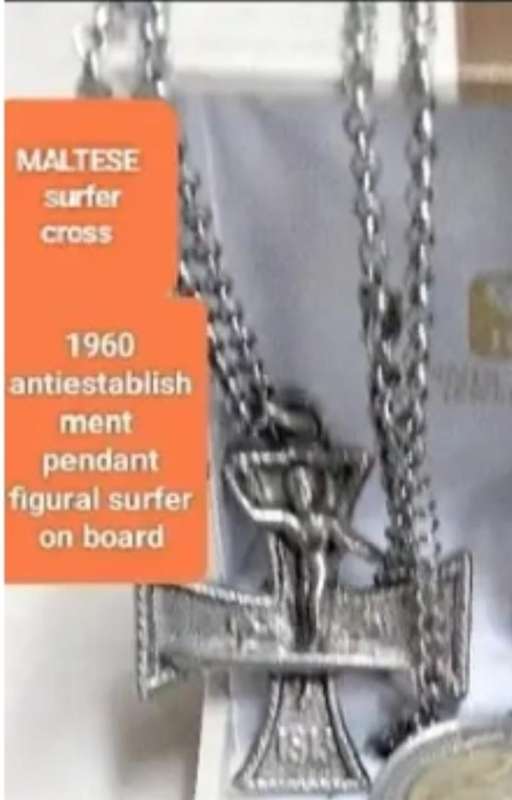 Pendant on Neck Chain 1960 figural Surfer on Maltese Cross 60- ED-big Daddy -ROTH Artist