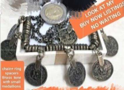 Pendant small charms on Neck Chain oxidation setting+ Chain - small Arabic symbols medallion+ spacer