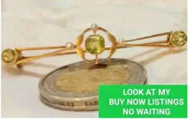 Vintage Citrine glass stones+Faux pearls Brooch Gold tone LOOK At My BUY NOW-NO WAITING