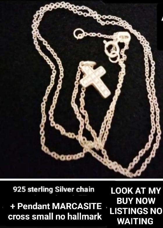 Sterling Silver 925 CHAIN +Marcasite Cross Pendant small - Necklace LOOK at my Buy Now  NO WAITING