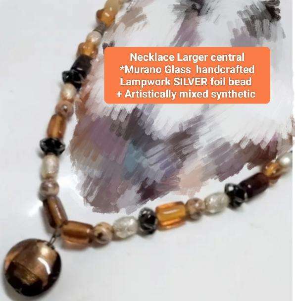 NECKLACE  MURANO Italian SILVER FOIL Largest Central -Handcrafted Lampwork glass Vintage +other mix