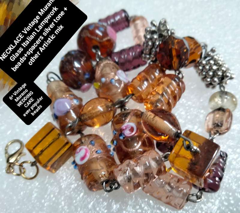 NECKLACE  MURANO Italian - WEDDING CAKE- handcrafted lampwork glass Vintage + other mix