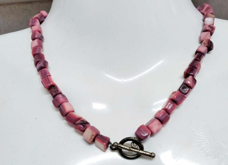 2 Necklaces Gemstones PINK+Gold Brown square cube Indian agate beads Art deco style
