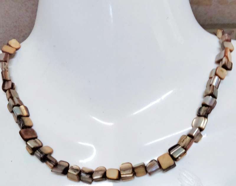 2 Necklaces Gemstones PINK+Gold Brown square cube Indian agate beads Art deco style