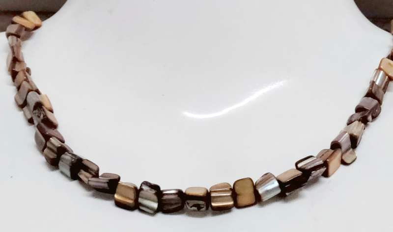 2 Necklaces Gemstones PINK+Gold Brown square cube Indian agate beads Art deco style