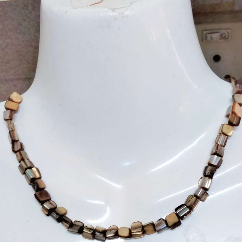 2 Necklaces Gemstones PINK+Gold Brown square cube Indian agate beads Art deco style