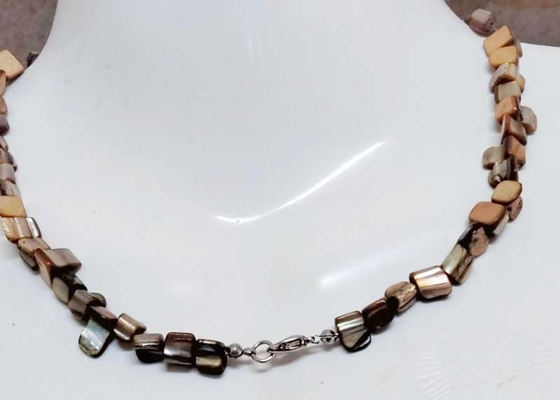 2 Necklaces Gemstones PINK+Gold Brown square cube Indian agate beads Art deco style