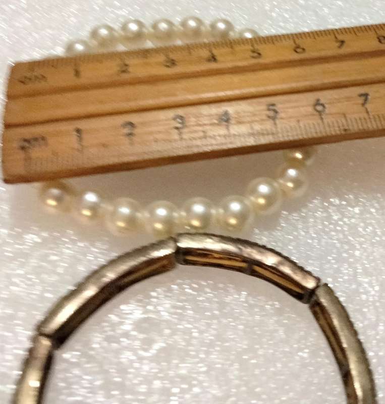 BRACELET 3 vintage stretch 1 Metal links crystal in middle+ 2 stretch elastic Faux pearls