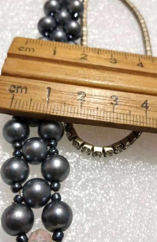 BRACELET 2 vintage 1 stretch TENNIS crystals  Faux Pearls deep grey