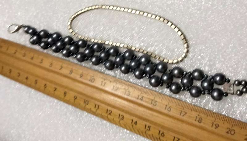 BRACELET 2 vintage 1 stretch TENNIS crystals  Faux Pearls deep grey
