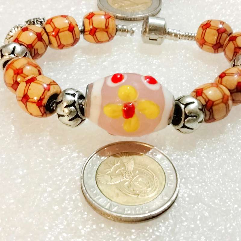 BRACELETS 2 vintage -1 European LARGE MURANO glass+1 stretch Red big Wood beads mix other
