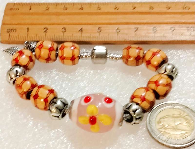 BRACELETS 2 vintage -1 European LARGE MURANO glass+1 stretch Red big Wood beads mix other