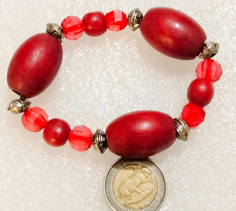 BRACELETS 2 vintage -1 European LARGE MURANO glass+1 stretch Red big Wood beads mix other