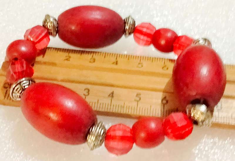 BRACELETS 2 vintage -1 European LARGE MURANO glass+1 stretch Red big Wood beads mix other