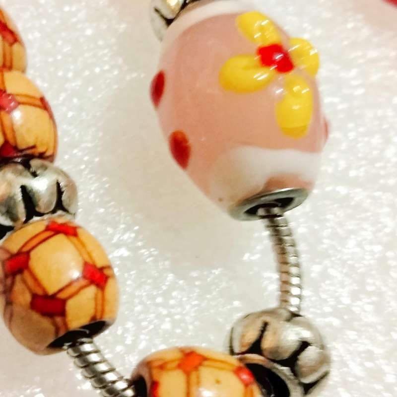 BRACELETS 2 vintage -1 European LARGE MURANO glass+1 stretch Red big Wood beads mix other