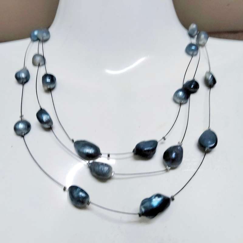 Necklace 3 Strand Blue  Fresh Water PEARLS - LOOK At My BUY NOW LISTINGS NO WAITING