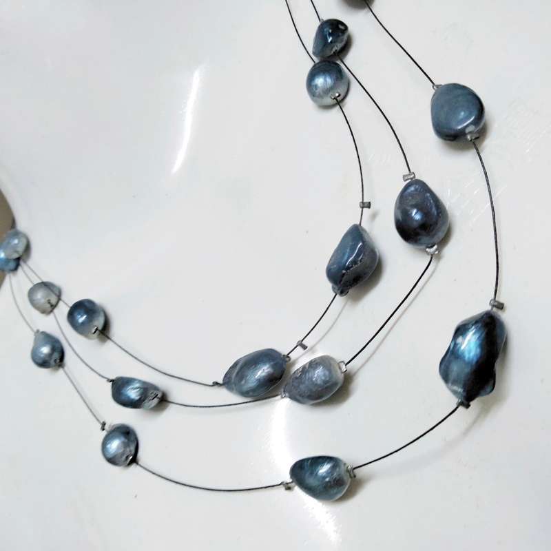 Necklace 3 Strand Blue  Fresh Water PEARLS - LOOK At My BUY NOW LISTINGS NO WAITING
