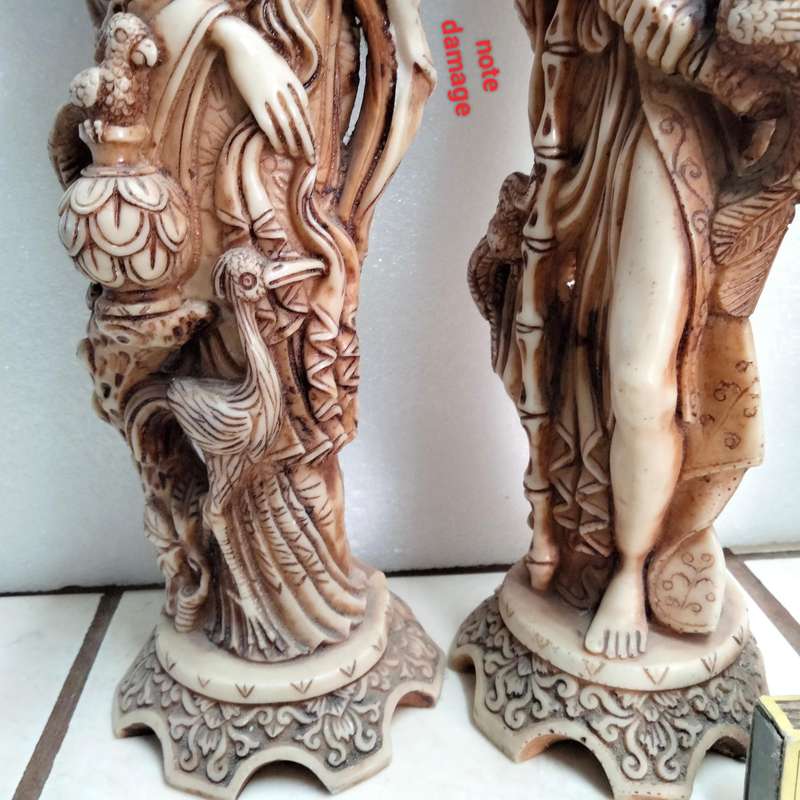 2 SET Man+Lady ORIENTAL figurines-Intricately carved details  COMPOSITE materials -All fo1 BID-chips