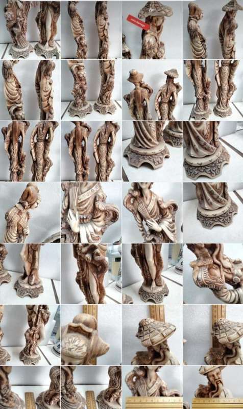 2 SET Man+Lady ORIENTAL figurines-Intricately carved details  COMPOSITE materials -All fo1 BID-chips