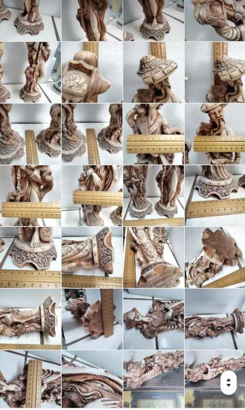 2 SET Man+Lady ORIENTAL figurines-Intricately carved details  COMPOSITE materials -All fo1 BID-chips