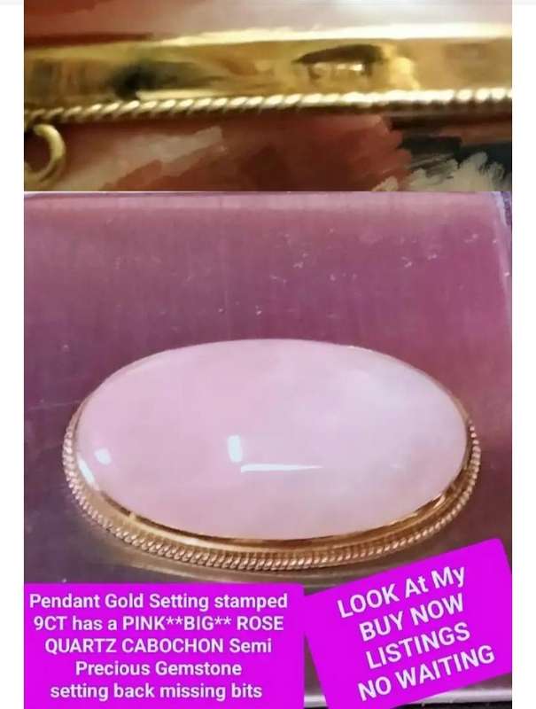 9 CT Gold ROSE QUARTZ Semi-Precious gemstone Polished CABOCHON Pendant LARGE -EXCEPTIONAL