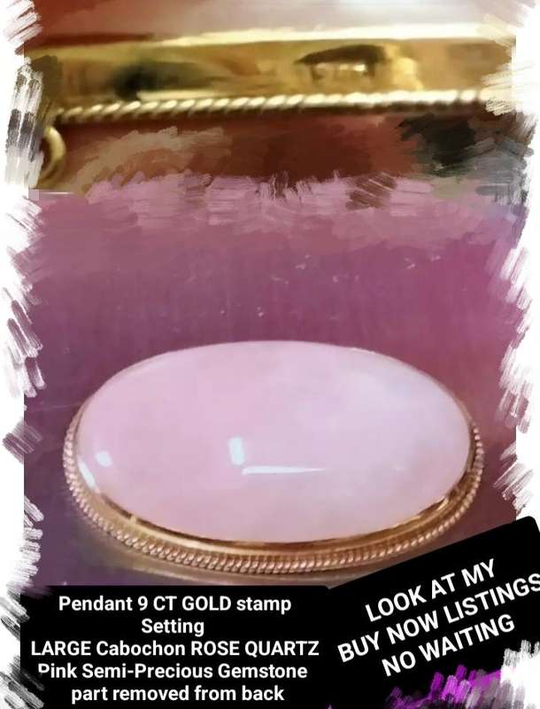 9 CT Gold ROSE QUARTZ Semi-Precious gemstone Polished CABOCHON Pendant LARGE -EXCEPTIONAL