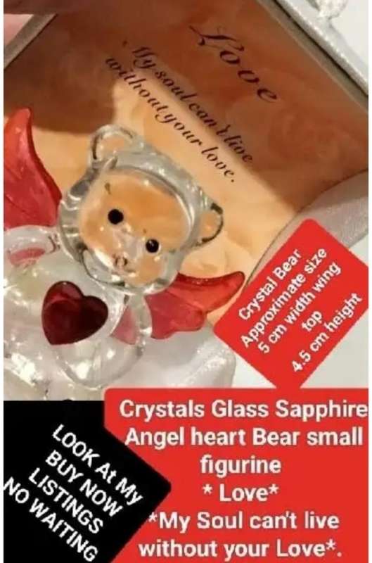 Crystal Red Garnet heart Glass Angel Bear figurine LOOK at My BUY NOW items NO WAITING