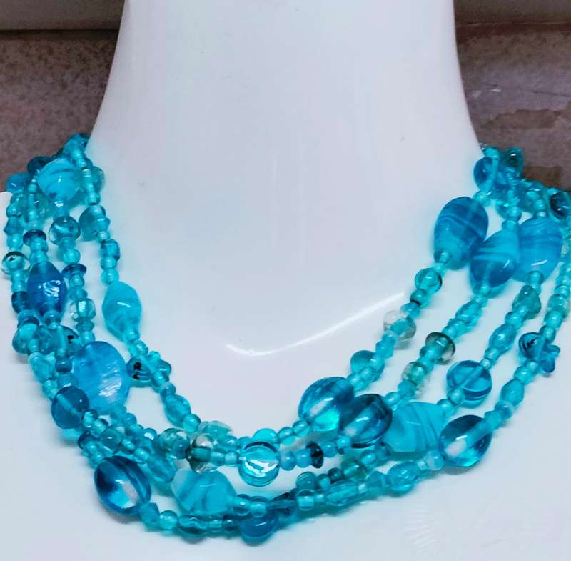 NECKLACE Choker  4 Strand Lampwork glass beads  Little Fish multiple shapes colour Round shape beads