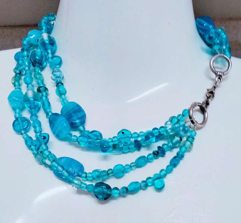 NECKLACE Choker  4 Strand Lampwork glass beads  Little Fish multiple shapes colour Round shape beads