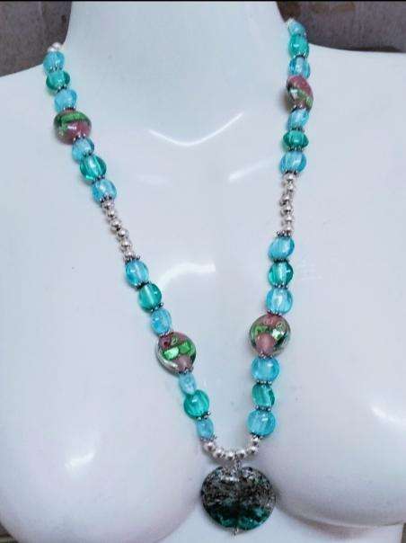 NECKLACE  MURANO Italian - WEDDING CAKE- handcrafted lampwork glass Vintage beads + other mix