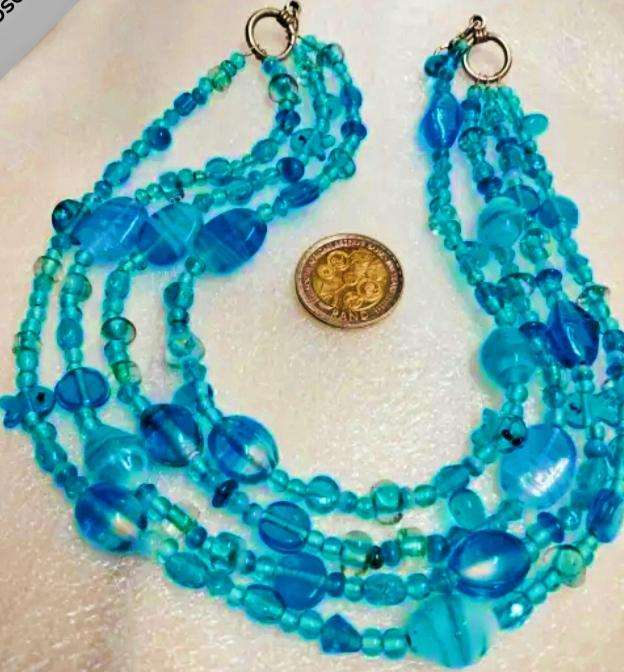 NECKLACE Choker  4 Strand Lampwork glass beads  Little Fish multiple shapes colour Round shape beads