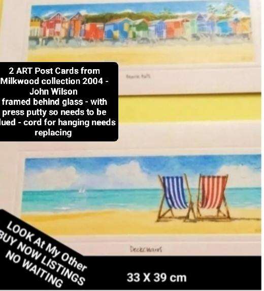 2 ART Cards-Beach scene -Milkwood Collection 2004 John Wilson Framed+Glass