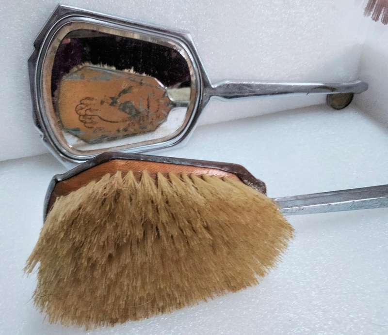 Art Deco Silver plate vanity bevelled Glass Mirror+hair Brush Not Set LOOK at My BUY NOW-NO WAITING
