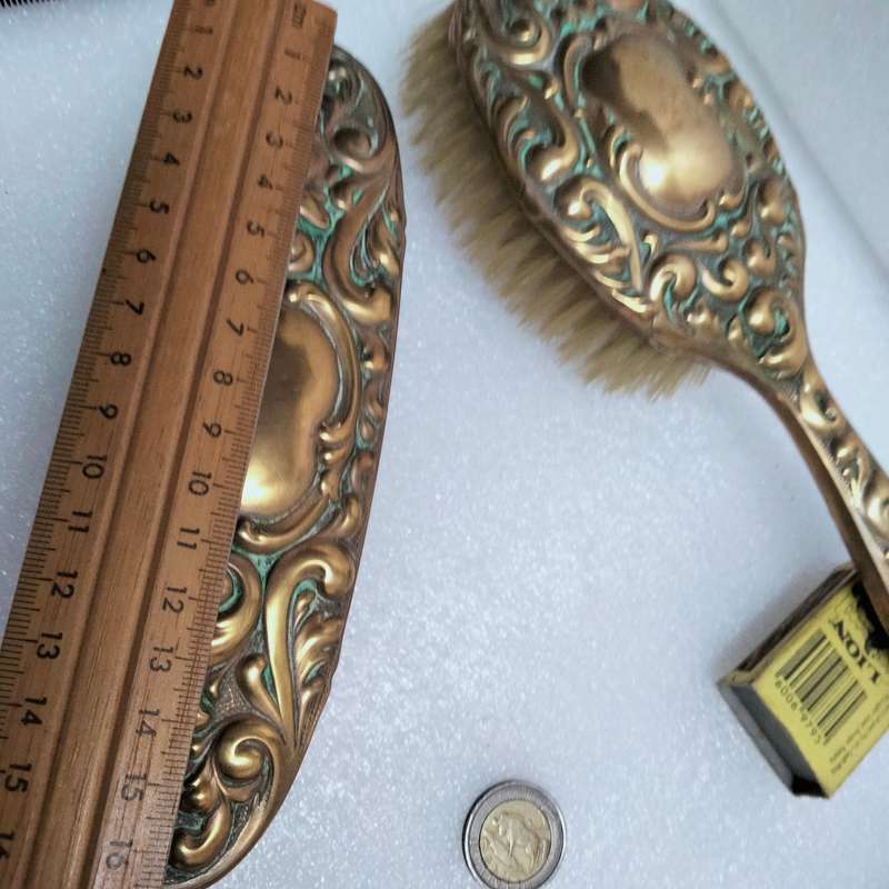 1900s Antique Art Nouveau Clothes Brush+Brush+Comb Set -Silver Plated all lost -Showing ware