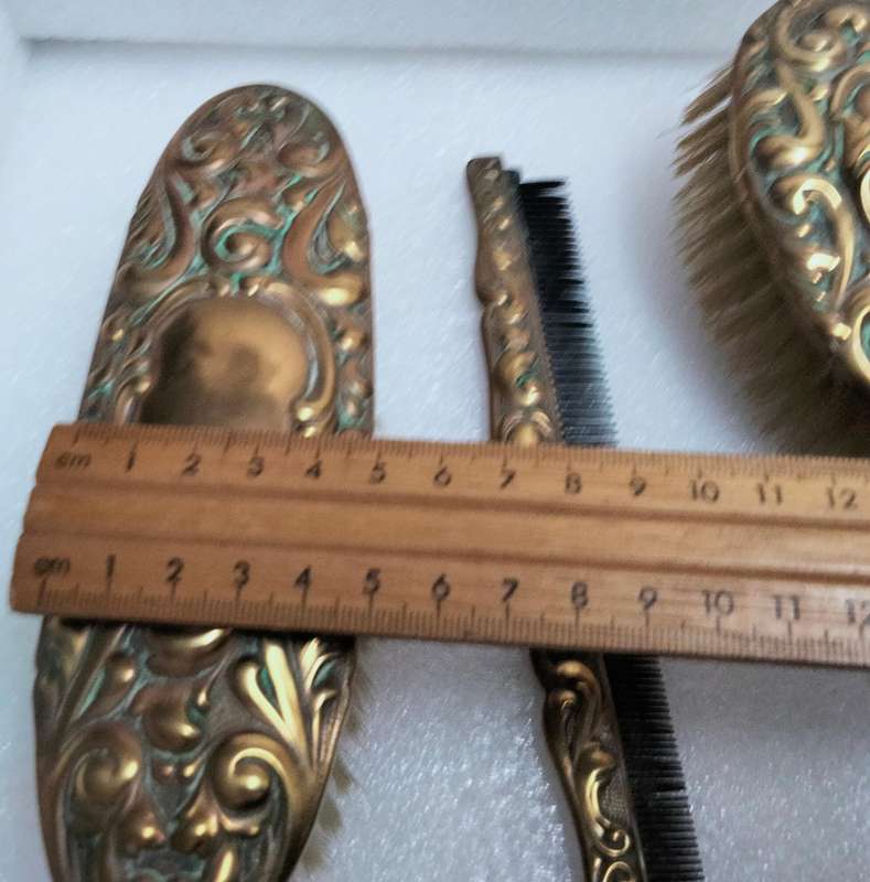 1900s Antique Art Nouveau Clothes Brush+Brush+Comb Set -Silver Plated all lost -Showing ware