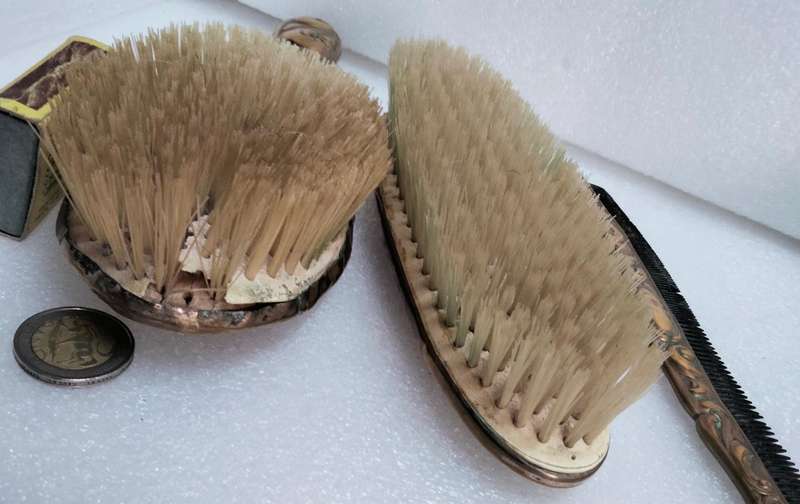 1900s Antique Art Nouveau Clothes Brush+Brush+Comb Set -Silver Plated all lost -Showing ware