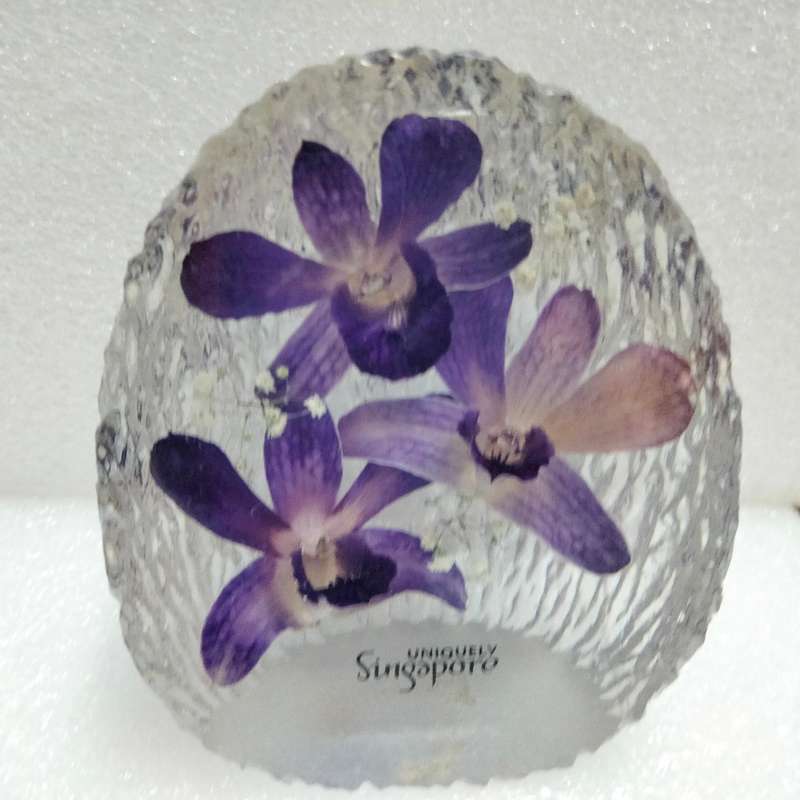 real ORCHIDS preserved in RESIN PAPERWEIGHT-NOT GLASS -LOOK at My BUY NOW LISTINGS NO WAITING