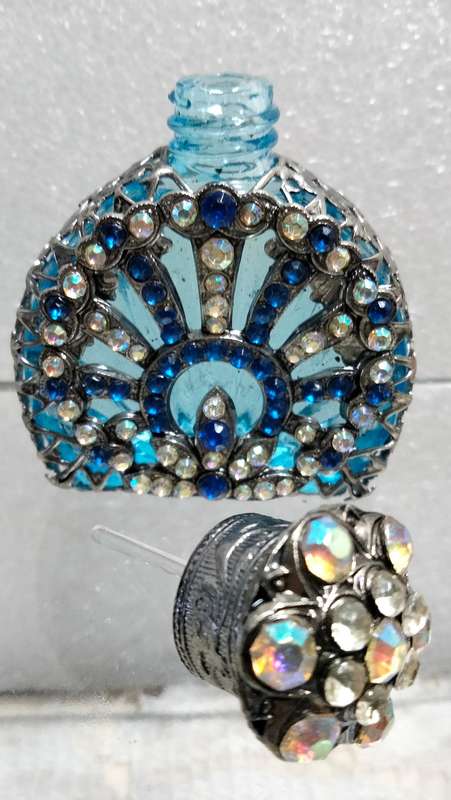 1 Czechoslovakia Perfume bottle blue Silver tone overlay Handcrafted Exceptional