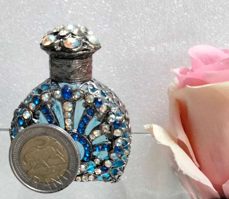 1 Czechoslovakia Perfume bottle blue Silver tone overlay Handcrafted Exceptional